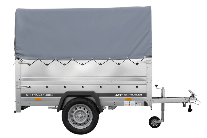 Lehký přívěs na pružinách 200x125 UNITRAILER GARDEN 201/R KIPP s bočnicemi BIS, rámem H-800 a šedým krytem