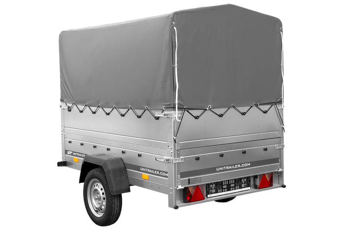 Přívěs za auto 200x125 UNITRAILER GARDEN 201 KIPP s bočnicemi BIS, rámem H-800 a šedým krytem