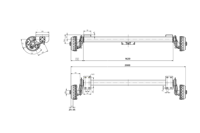 KNOTT P11359.014 VGB13 brzděná náprava pro přívěs pro loď 1350 kg 1500 mm 2000 mm 5x112