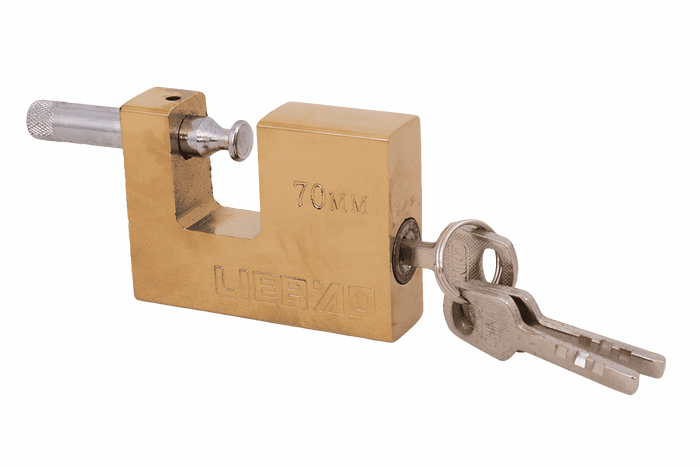 Mosazný visací zámek 70mm HERMON, průměr ouška 10mm