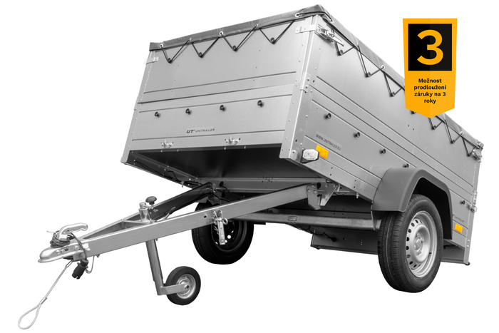 Lehký přívěs 200x125 UNITRAILER GARDEN 201 KIPP s bočnicemi BIS, rámem H-0 a šedou plachtou