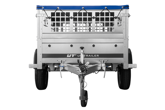 Lehký přívěs 200x106 UNITRAILER GARDEN 200 KIPP s pletivovými bočnicemi, rámem H-0 a modrým krytem
