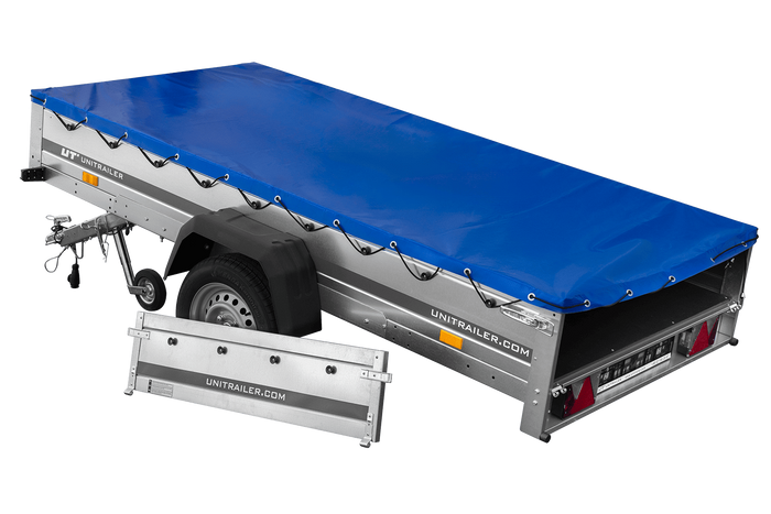 Jednonápravový přívěs 264x125 UNITRAILER GARDEN 264 KIPP s rámem H-0 a modrou plachtou