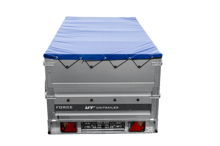 Lehký přívěs 264x125 UNITRAILER FORCE 264 KIPP s bočnicemi BIS, rámem H-0 a modrým krytem