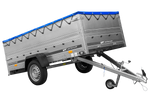 Jednonápravový přívěs na pružinách 264x125 UNITRAILER GARDEN 264/R KIPP s bočnicemi BIS, rámem H-0 a modrou plachtou