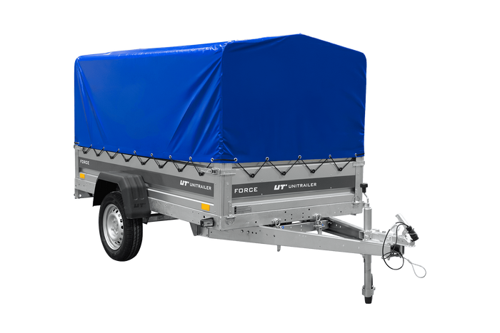 Jednonápravový přívěs 230x125 UNITRAILER FORCE 230 KIPP s rámem H-800 a modrým krytem