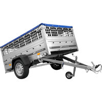 Přívěs za auto na pružinách 200x125 UNITRAILER GARDEN 201/R KIPP s pletivovými bočnicemi, rámem H-0 a modrým krytem