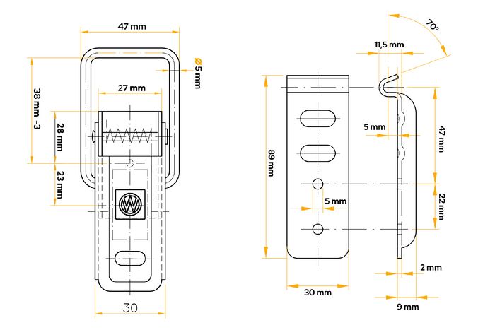 Boční tažné zařízení s přezkou WINTERHOFF BV 60-1 + kompletní boční uzávěr přívěsu BVG 60-A