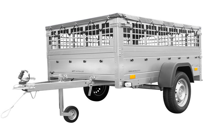 Přívěs za auto 200x125 UNITRAILER GARDEN 201 KIPP s pletivovými bočnicemi, rámem H-0 a šedým krytem