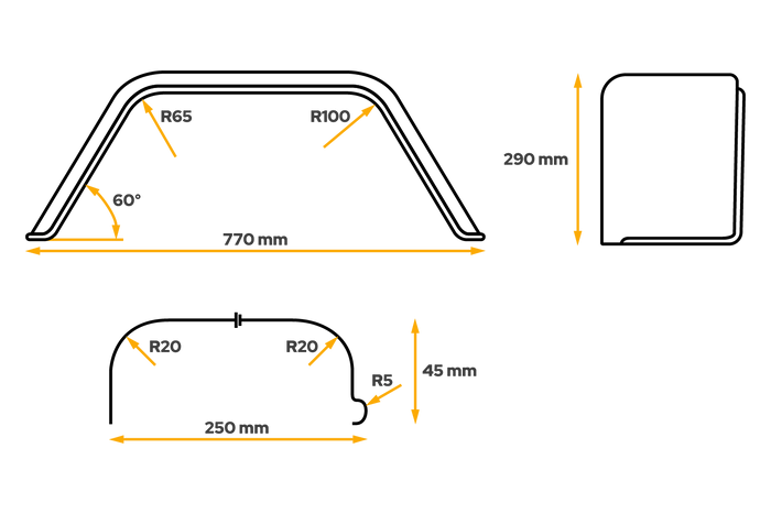 Blatník přívěsu 14" podběh kola CHORUS 770/250 mm