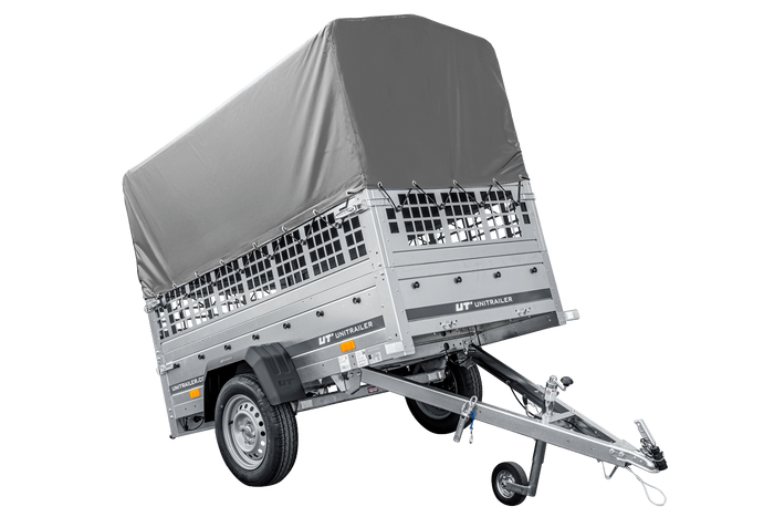 Přívěs Garden Trailer 200 KIPP s síťovanými bočnicemi, rámem H-800 a šedou plachtou