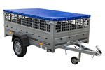 Přívěs za auto 230x125 UNITRAILER GARDEN 230 KIPP s bočnicemi ze síťoviny a modrou plachtou
