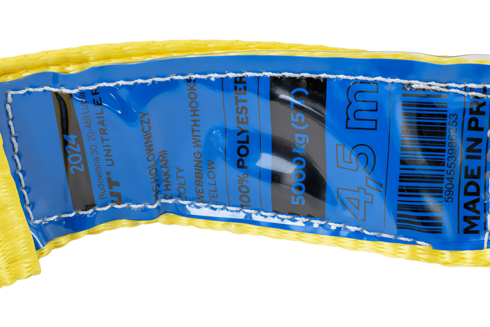 Tažné lano s háky Tažný popruh UNITRAILER 4,5m/50mm/5t žlutý