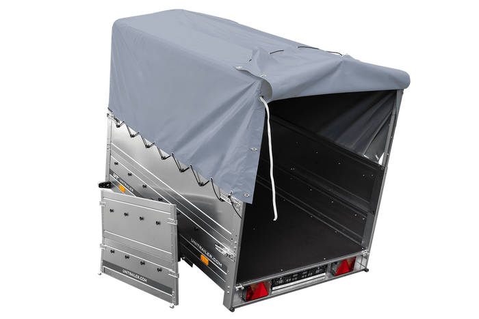 Lehký přívěs na pružinách 200x125 UNITRAILER GARDEN 201/R KIPP s bočnicemi BIS, rámem H-800 a šedým krytem