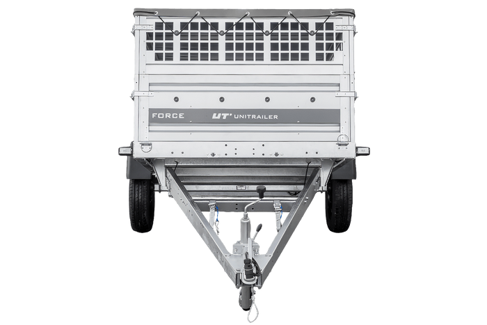 Jednonápravový přívěs 264x125 UNITRAILER FORCE 264 KIPP s pletivovými bočnicemi, rámem H-0 a šedým krytem
