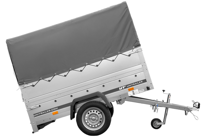 Přívěs za auto 200x125 UNITRAILER GARDEN 201 KIPP s bočnicemi BIS, rámem H-800 a šedým krytem