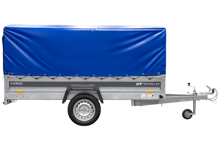 Přívěs pro auto 264x125 UNITRAILER FORCE 264 KIPP s rámem H-800 a modrým krytem