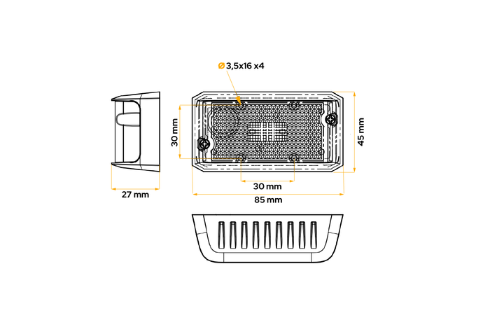DOBPLAST DPT15 LED obrysová lampa, oranžová, univerzální