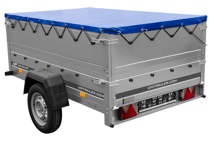Přívěs za auto 200x125 UNITRAILER GARDEN 201 KIPP s bočnicemi BIS a modrou plachtou