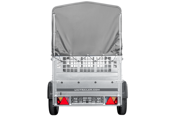 Přívěs za auto 200x106 UNITRAILER GARDEN 200 KIPP s pletivovými bočnicemi, rámem H-800 a šedým krytem