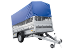 Přívěs za auto na pružinách 264x125 UNITRAILER FORCE 264/R KIPP s pletivovými bočnicemi, rámem H-800 a modrým krytem