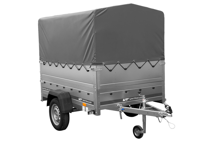 Přívěs za auto 200x125 UNITRAILER GARDEN 201 KIPP s bočnicemi BIS, rámem H-800 a šedým krytem