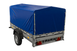 Jednonápravový přívěs s hliníkovými bočnicemi 230x125 Unitrailer Garden 230 KIPP ALU s rámem H-800 a modrým krytem