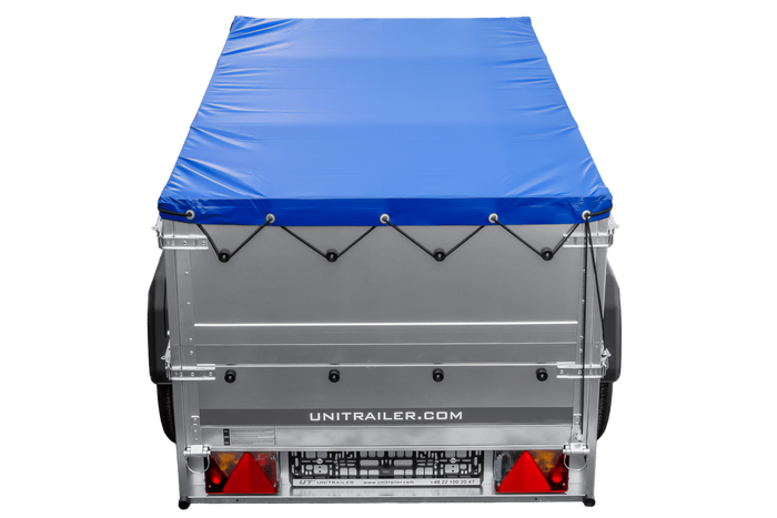 Přívěs za auto 200x106 UNITRAILER GARDEN 200 KIPP s bočnicemi BIS, rámem H-0 a modrým krytem