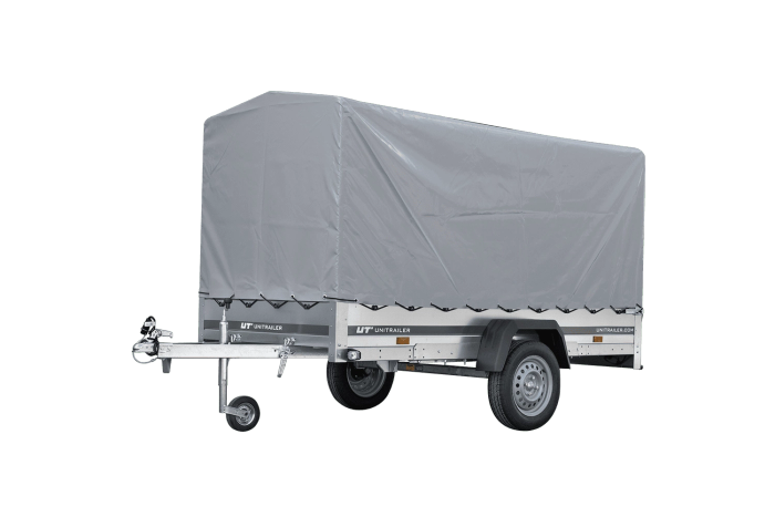 Přívěs za auto na pružinách 264x125 UNITRAILER GARDEN 264/R KIPP s rámem H-1100 a šedým krytem
