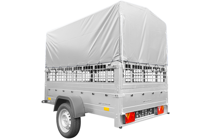 Jednonápravový přívěs 200x125 UNITRAILER GARDEN 201 KIPP s pletivovými bočnicemi, rámem H-800 a šedým krytem