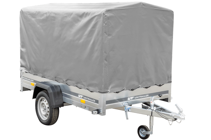 Přívěs za auto na pružinách 230x125 UNITRAILER GARDEN 230/R KIPP s rámem H-1100 a šedým krytem