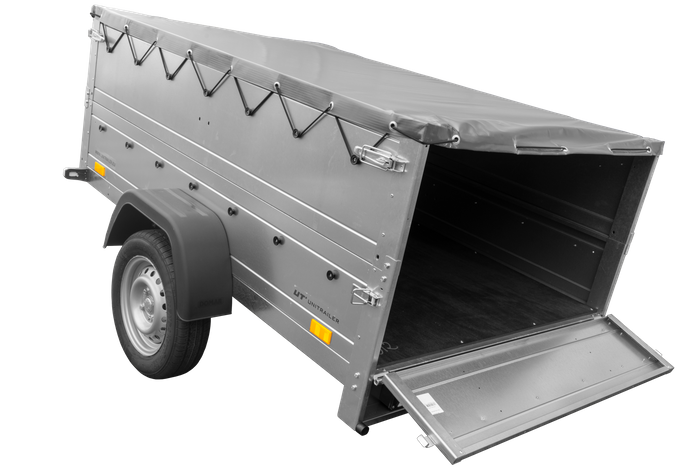 Lehký přívěs 200x125 UNITRAILER GARDEN 201 KIPP s bočnicemi BIS a šedou plachtou