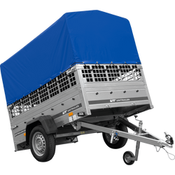Přívěs za auto 200x125 UNITRAILER GARDEN 201 KIPP s pletivovými bočnicemi, rámem H-800 a šedou plachtou