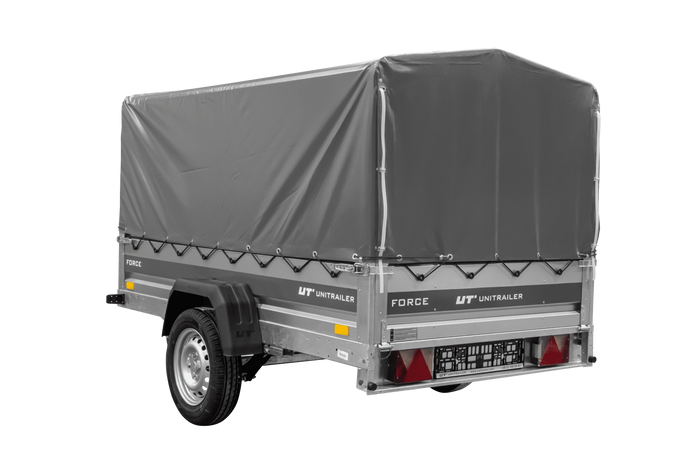 Přívěs za auto na pružinách 230x125 UNITRAILER FORCE 230/R KIPP s rámem H-800 a šedým krytem