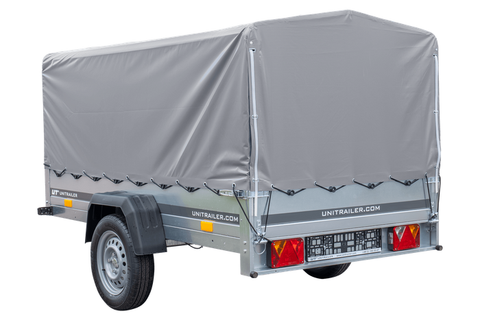 Jednonápravový přívěs 230x125 UNITRAILER GARDEN 230 FD s rámem H-800 a šedou plachtou