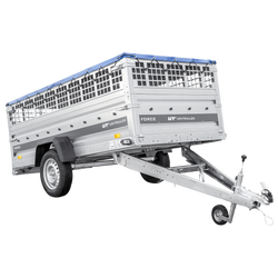 Jednonápravový přívěs 264x125 UNITRAILER FORCE 264 KIPP s pletivovými bočnicemi, rámem H-0 a modrým krytem