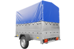 Jednonápravový přívěs 200x125 UNITRAILER GARDEN 201 KIPP s bočnicemi BIS, rámem H-800 a modrým krytem