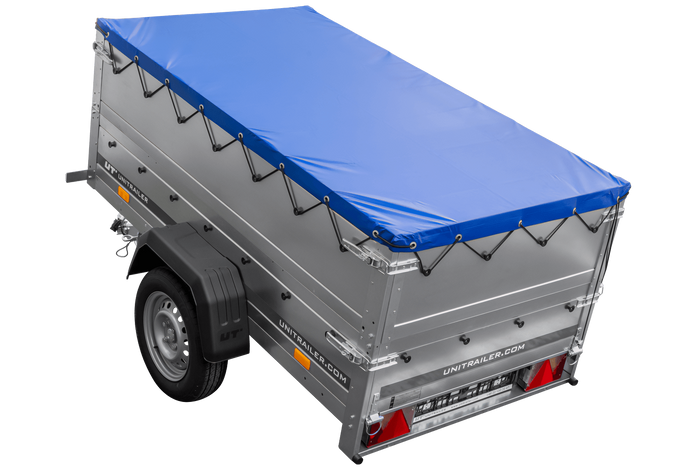 Přívěs za auto 200x106 UNITRAILER GARDEN 200 KIPP s bočnicemi BIS, rámem H-0 a modrým krytem