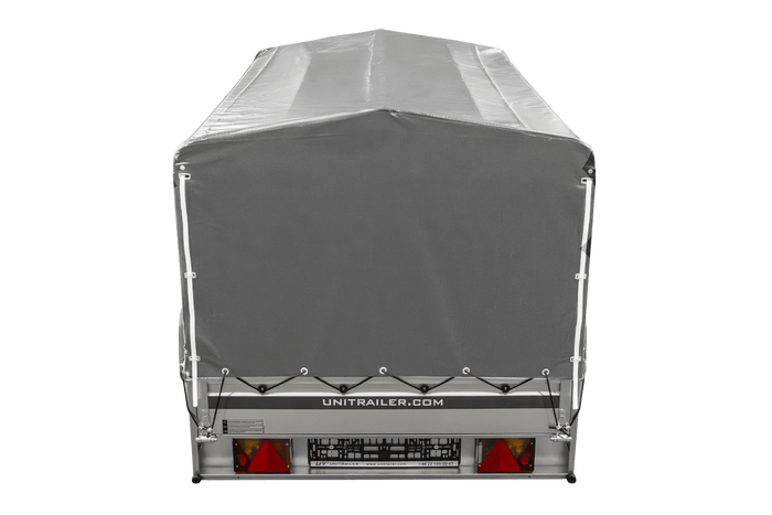 Jednonápravový přívěs s hliníkovými bočnicemi 230x125 Unitrailer Garden 230 KIPP ALU s rámem H-800 a šedým krytem