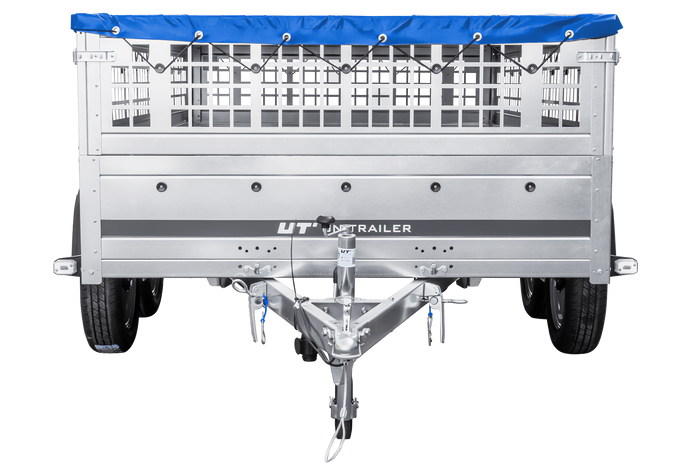 Lehký přívěs 264x150 UNITRAILER GARDEN 265/2 KIPP s pletivovými bočnicemi, rámem H-0 a modrým krytem