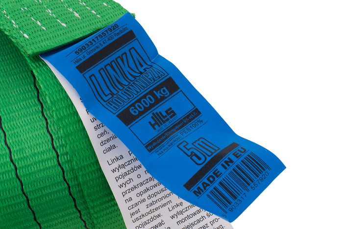 Tažné lano s háky HILLS tažný popruh 5m/60mm/6t zelený