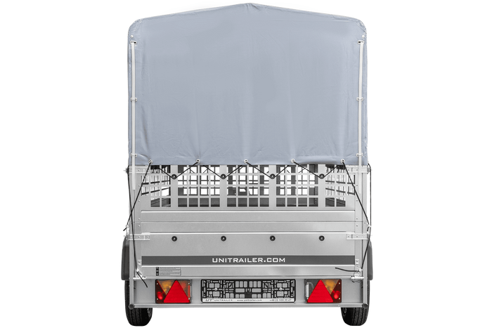 Přívěs pro auto 264x125 UNITRAILER GARDEN 264 KIPP s pletivovými bočnicemi, rámem H-800 a šedým krytem