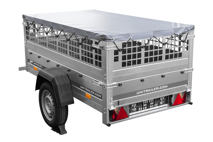 Jednonápravový přívěs 200x106 UNITRAILER GARDEN 200 KIPP s pletivovými bočnicemi, rámem H-0 a šedým krytem