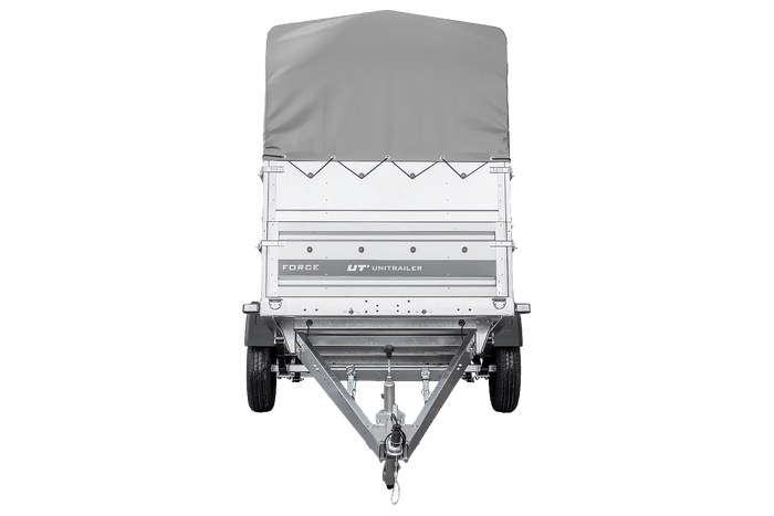 Jednonápravový přívěs na pružinách 230x125 UNITRAILER FORCE 230/R KIPP s bočnicemi BIS, rámem H-800 a šedým krytem