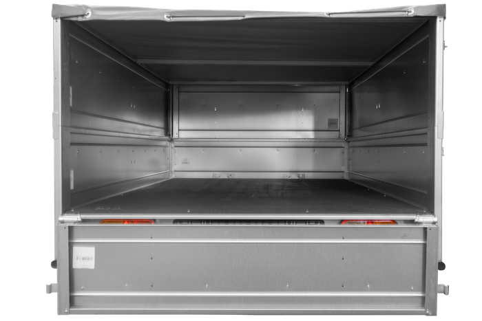 Lehký přívěs 200x125 UNITRAILER GARDEN 201 KIPP s bočnicemi BIS, rámem H-0 a šedou plachtou