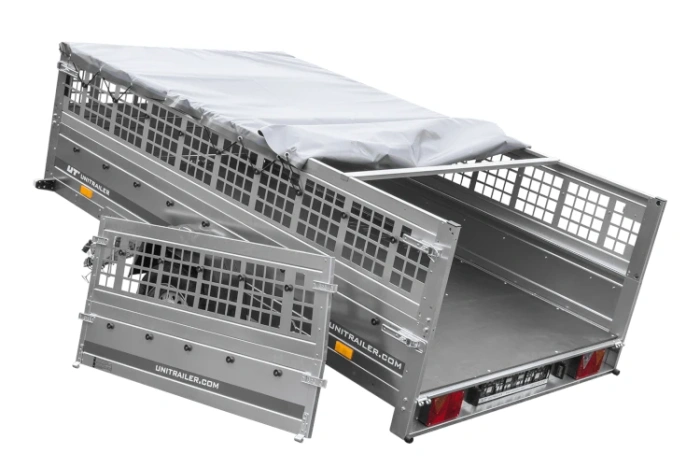 Lehký přívěs na pružinách 264x150 UNITRAILER GARDEN 265/R KIPP s pletivovými bočnicemi, rámem H-0 a šedým krytem