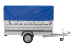 Přívěs pro auto 264x125 UNITRAILER FORCE 264 KIPP s pletivovými bočnicemi, rámem H-800 a modrým krytem