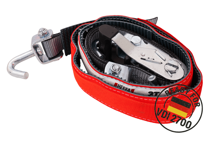 Sada čtyř přepravních pásů pro přívěsy HEFFA CARLINE 130, pásy pro zajištění kol 2,8 m/35 mm/3 t VDI 2700