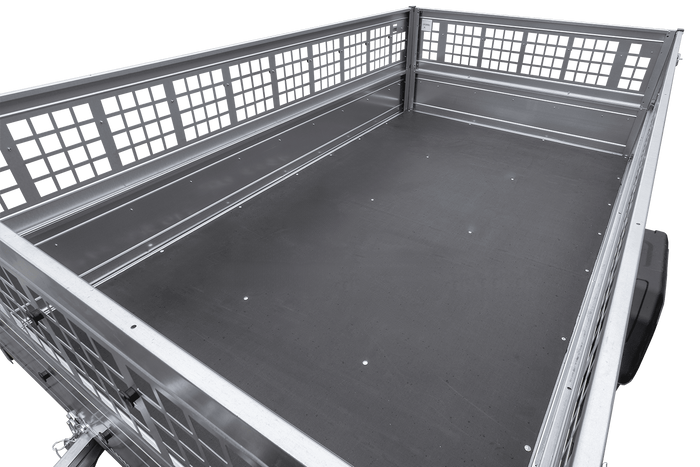 Lehký přívěs 264x150 UNITRAILER GARDEN 265 KIPP s bočnicemi z pletiva, rámem H-0 a šedým krytem