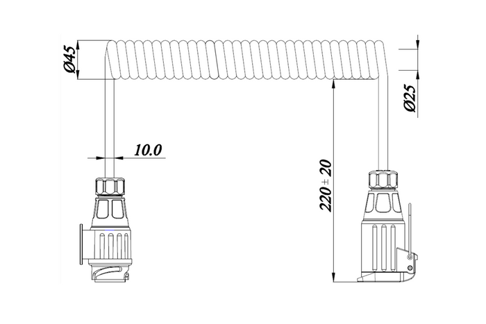 KAMAR E1384 spirálový elektrický kabel 3m 12V zástrčka/zásuvka 13PIN
